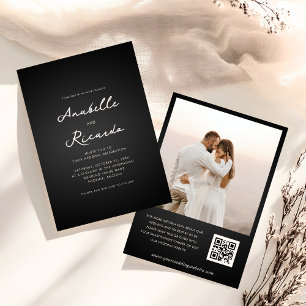 Invitación Boda de código QR de script negro de mate minimali