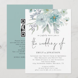Invitación Boda de código QR de Sea Mist Watercolor Florals
