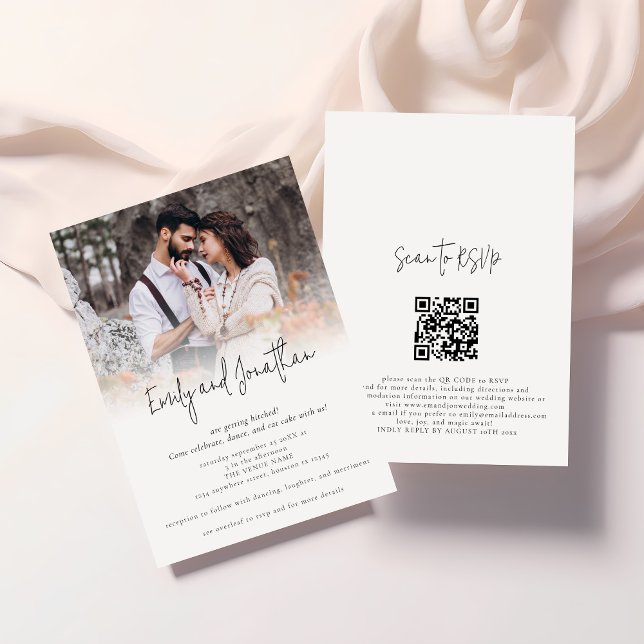 Invitación Boda de código QR de secuencias de comandos inform (Front and back view)