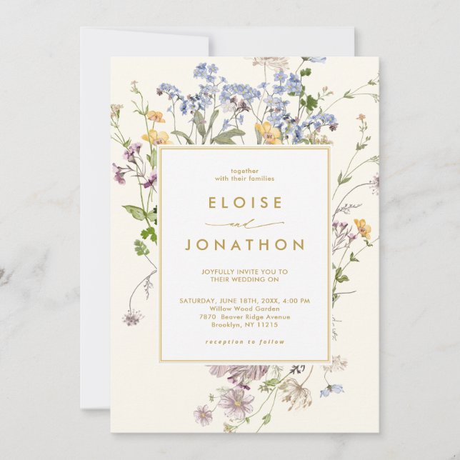 Invitación Boda de código QR de Spring Wildflower Meadow Gold (Anverso)