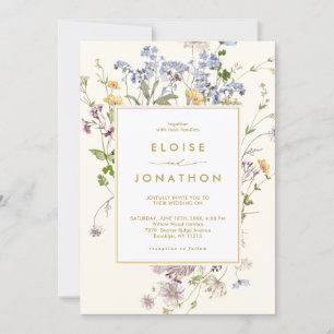 Invitación Boda de código QR de Spring Wildflower Meadow Gold