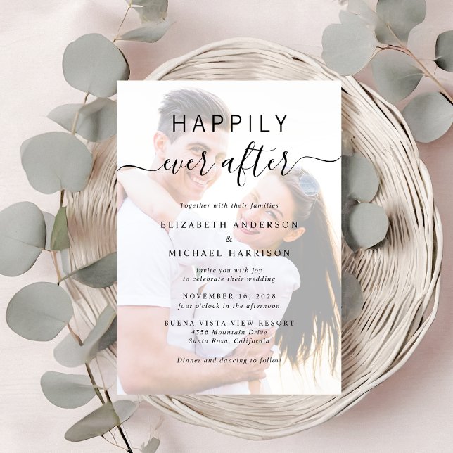 Invitación Boda de código QR de superposición de foto de guió (A chic Happily Ever After Photo Wedding Invitation)