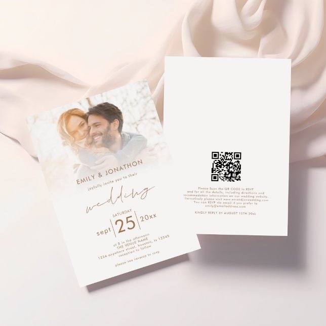 Invitación Boda de código QR de superposición de fotografía d (Front and back view)