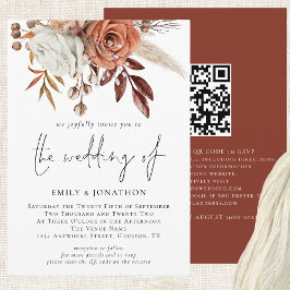 Invitación Boda de código QR de Terracotta Florals Rustic Fal