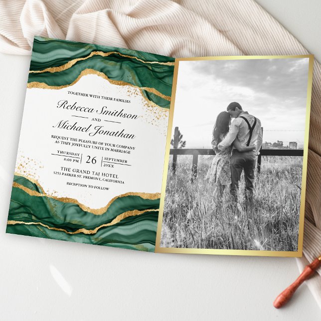 Invitación Boda de Código QR de Tinta Abstracta Dorada Verde  (Subido por el creador)