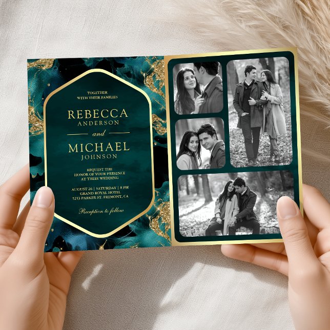 Invitación Boda de código QR de tinta fluida abstracta dorada (Subido por el creador)