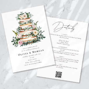 Invitación Boda de código QR de torta de eucalipto floral