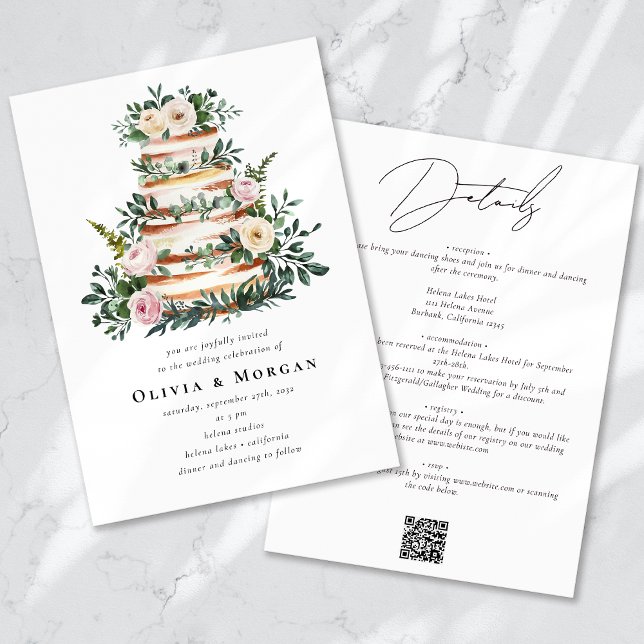Invitación Boda de código QR de torta de eucalipto floral (Subido por el creador)