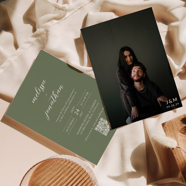 Invitación Boda de código QR de un monograma de foto verde pr (Subido por el creador)