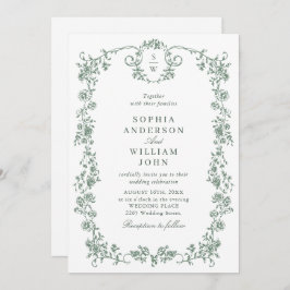 Invitación Boda de código QR de Victorian Ornate Grace Green