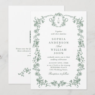 Invitación Boda de código QR de Victorian Ornate Grace Green