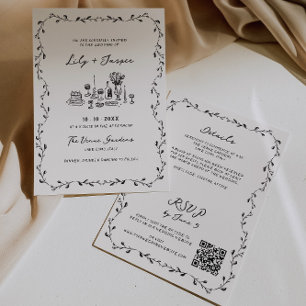 Invitación Boda de código QR de Vines dibujado de una mano