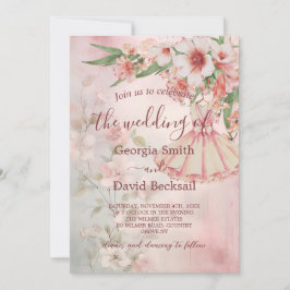 Invitación Boda de código QR de Vintage rosa Rubor