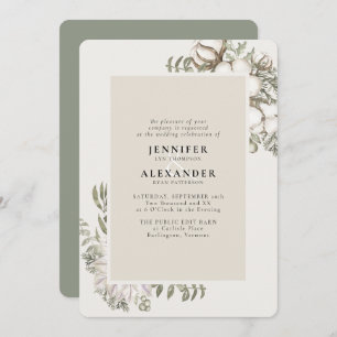 Invitación Boda de código QR de Winter Greenery Floral Green 