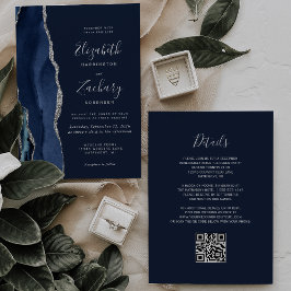Invitación Boda de código QR del Agate Blue Silver de la Mari