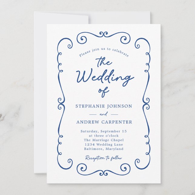 Invitación Boda de código QR del borde del doodle dibujado a  (Anverso)