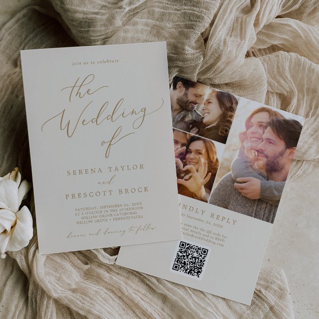 Invitación Boda de código QR del Collage de fotos de crema de (Subido por el creador)