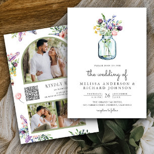 Invitación Boda de código QR del Collage de fotos Wildflower 