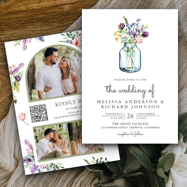 Invitación Boda de código QR del Collage de fotos Wildflower  (Subido por el creador)