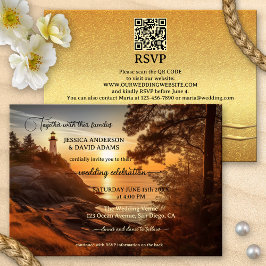 Invitación Boda de código QR del faro romano costero