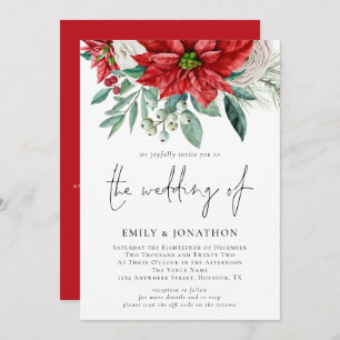 Invitación Boda de código QR del follaje de Winter Poinsettia