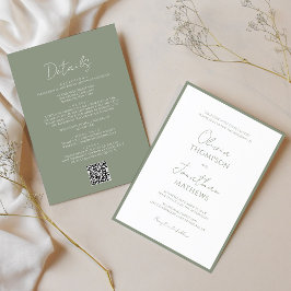 Invitación Boda de código QR del guión de borde verde simple