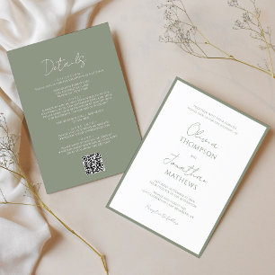 Invitación Boda de código QR del guión de borde verde simple