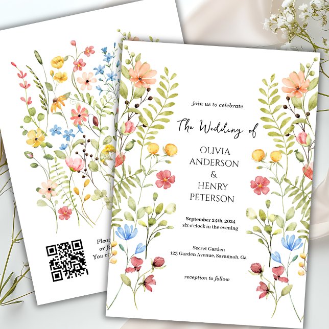 Invitación Boda de código QR del jardín de flores silvestres  (Subido por el creador)