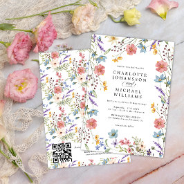Invitación Boda de código QR del Jardín Rústico Moderno de Fl
