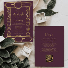 Invitación Boda de código QR del marco de deco de la cosecha