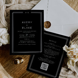 Invitación BODA de código QR del marco doble negro de AVERY m