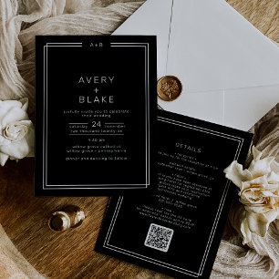 Invitación BODA de código QR del marco doble negro de AVERY m