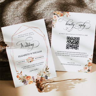 Invitación Boda de código QR del marco floral de terracota de