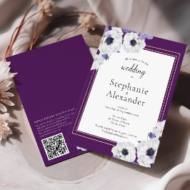 Invitación Boda de código QR del marco floral púrpura real