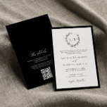 Invitación Boda de código QR del monograma blanco negro clási<br><div class="desc">Elegante y clásico monograma de hoja era invitación de boda en blanco y negro código QR.</div>