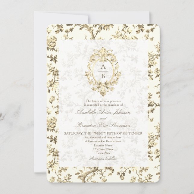 Invitación Boda de código QR del monograma del tocador francé (Anverso)