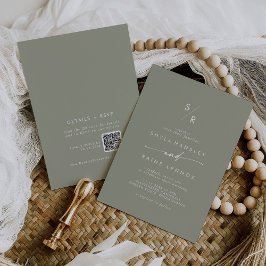 Invitación Boda de código QR del monograma verde de Moda boho