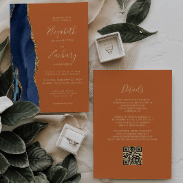 Invitación Boda de código QR del Naranja Quemado de Agate de
