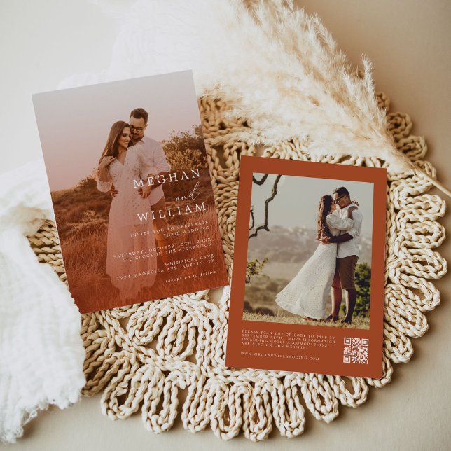 Invitación Boda de código QR del Naranja Quemado de fotografí (Subido por el creador)