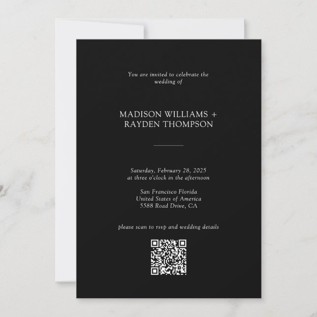 Invitación Boda de código QR del presupuesto blanco negro mod (Anverso)