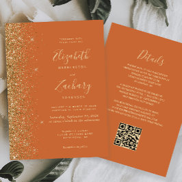 Invitación Boda de código QR del Purpurina de oro del Naranja