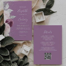 Invitación Boda de código QR del Purpurina Rubor Silver Mauve