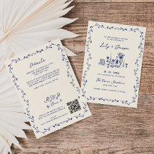 Boda de código QR dibujado con una mano azul