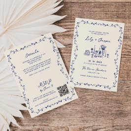 Invitación Boda de código QR dibujado con una mano azul