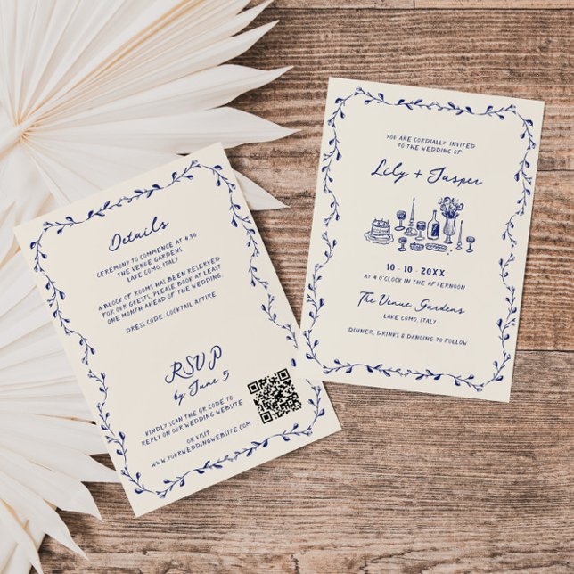 Invitación Boda de código QR dibujado con una mano azul (Subido por el creador)