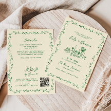Boda de código QR dibujado con una mano verde