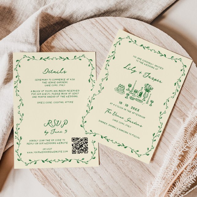 Invitación Boda de código QR dibujado con una mano verde (Subido por el creador)