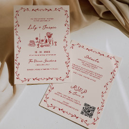 Invitación Boda de código QR dibujado de una mano de cimarron