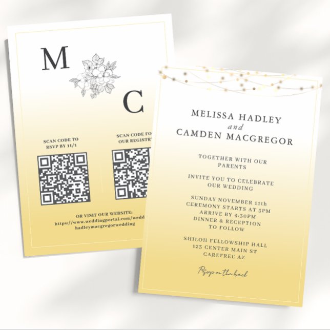 Invitación Boda de código QR elegante amarillo (Subido por el creador)
