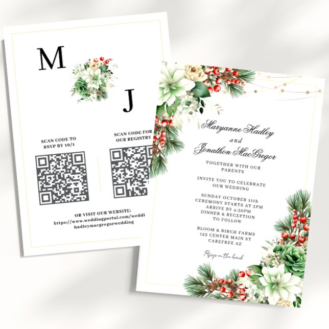Invitación Boda de código QR elegante de invierno (Subido por el creador)